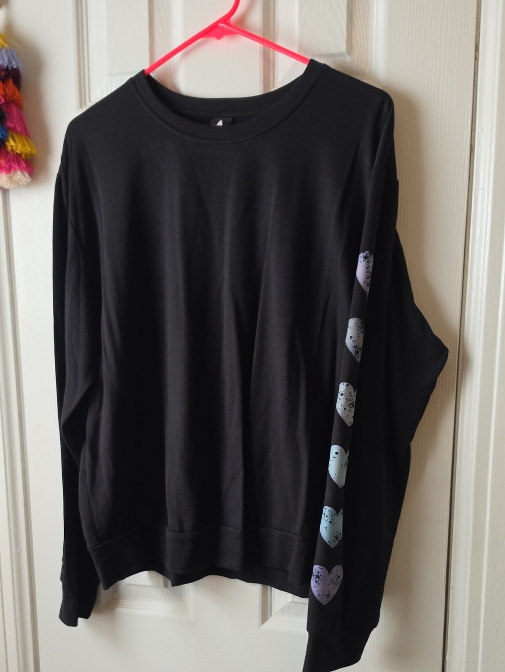 NWOT PIXIELANE Black Long-Sleeve Heart Accent Top